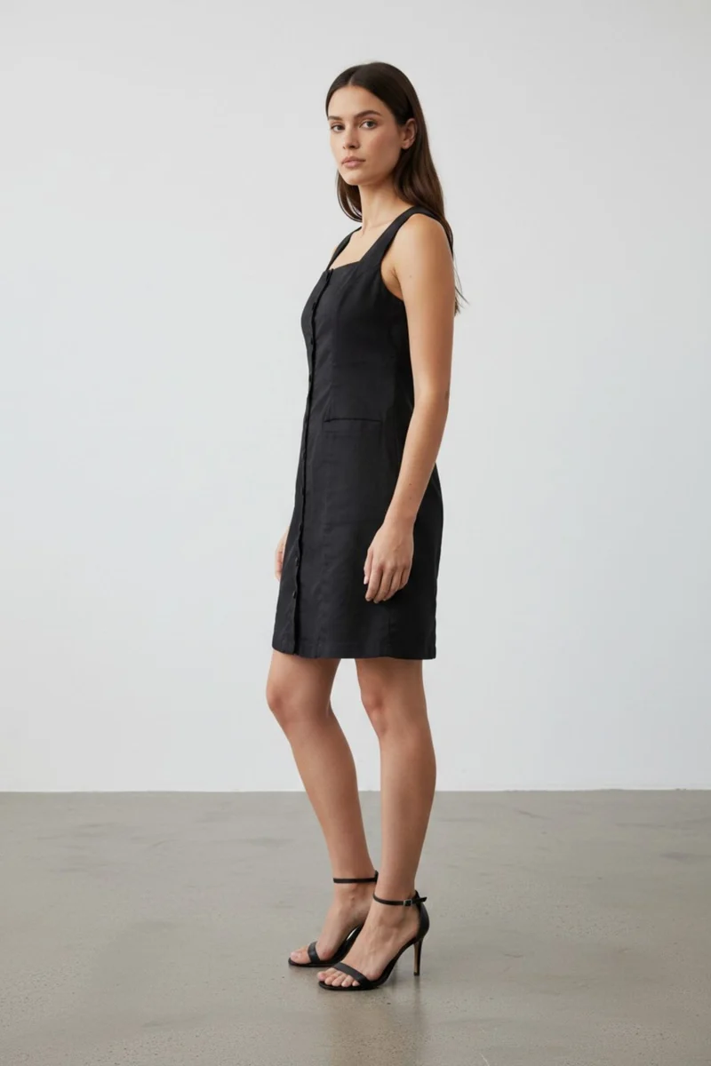 Celinae|100% Cotton Front Button Open Mini Dress