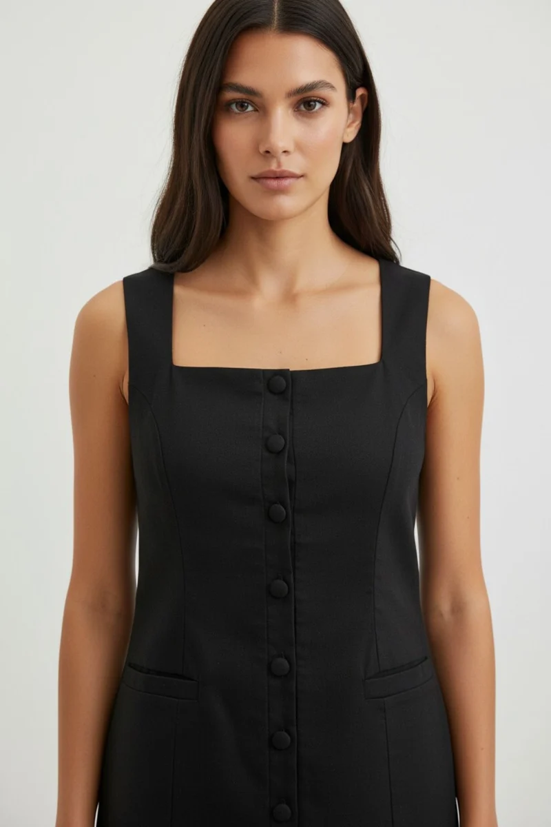 Celinae|100% Cotton Front Button Open Mini Dress
