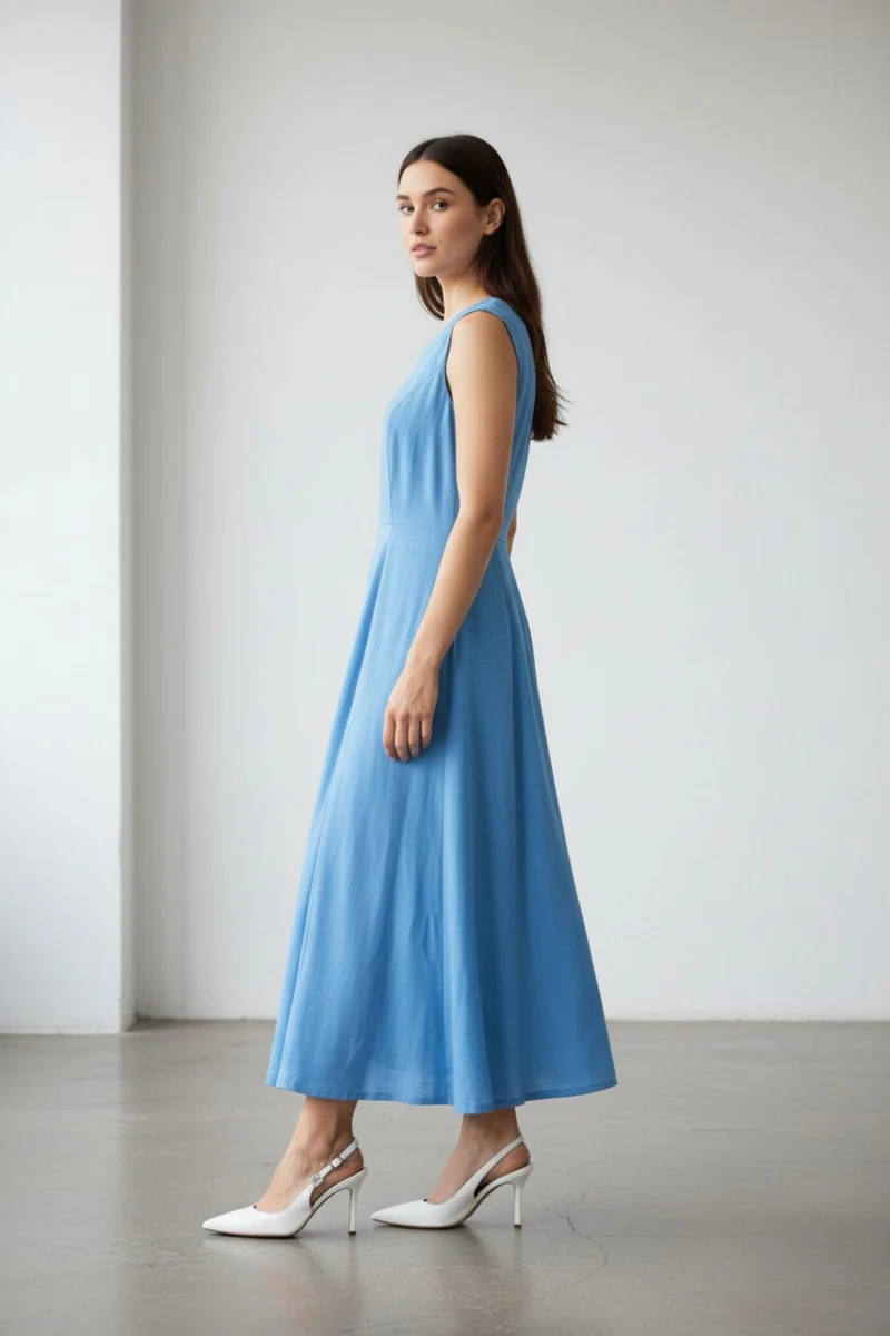 Zorelle|100% Viscose V-Neck Midi Dress