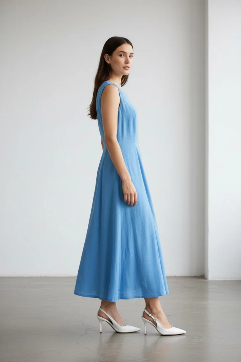 Zorelle|100% Viscose V-Neck Midi Dress