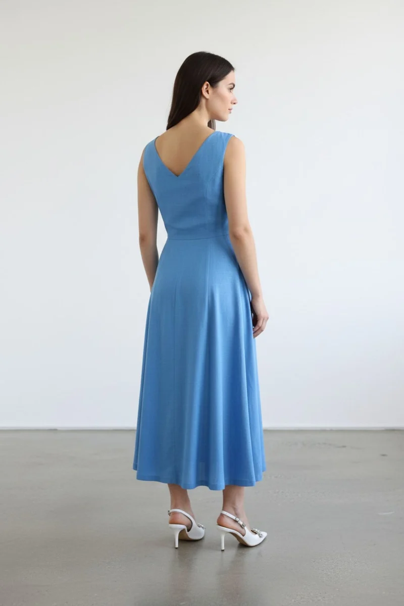 Zorelle|100% Viscose V-Neck Midi Dress
