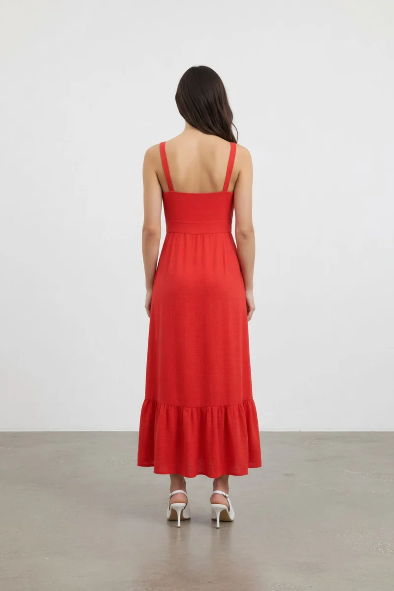 Rosaline|100% Viscose Front Tie Bodice Midi Dress