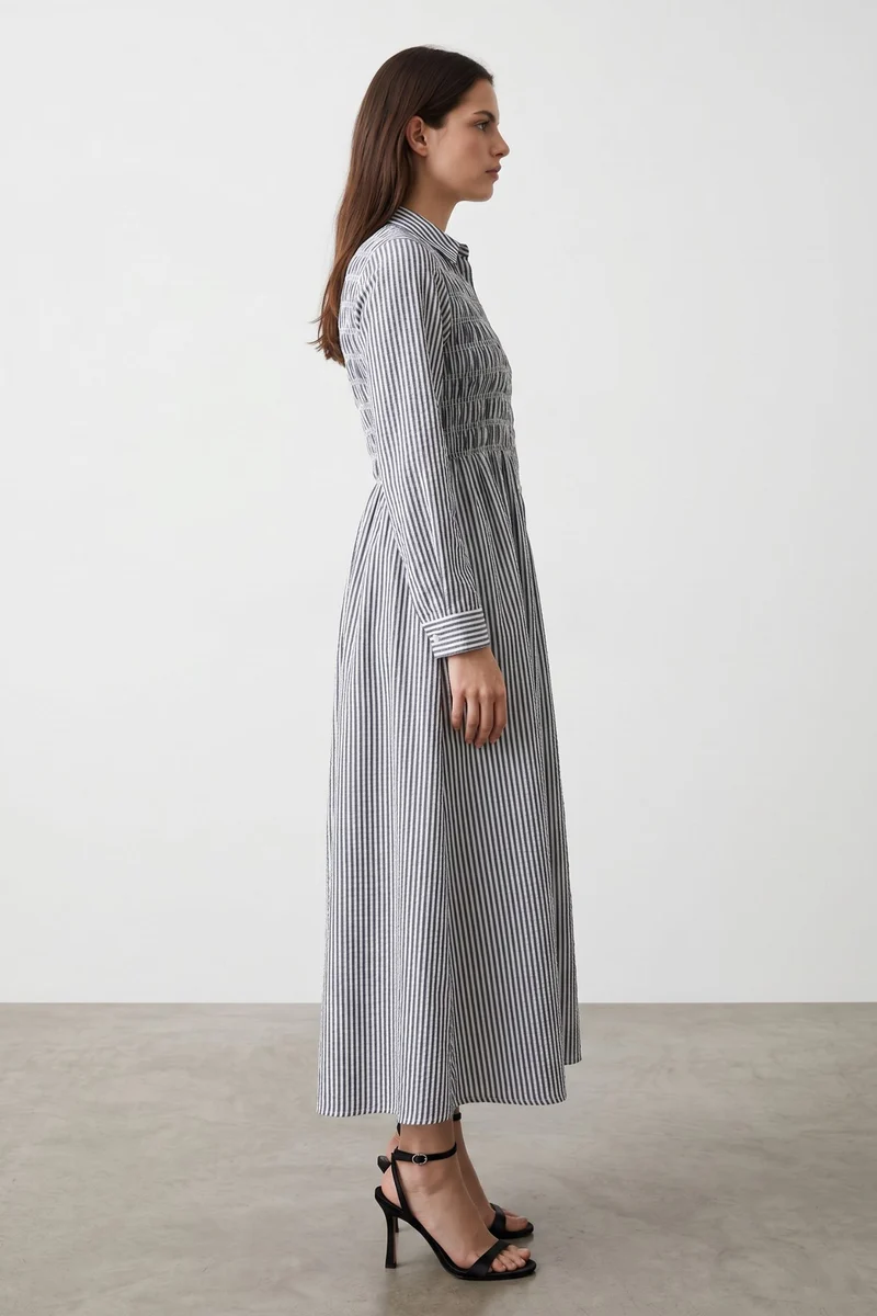 Bellamy|100% Cotton Smocked Bodice Shirt Dress