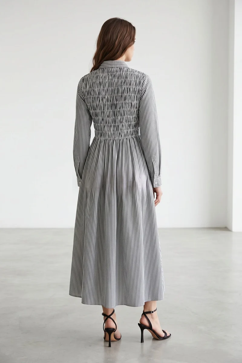 Bellamy|100% Cotton Smocked Bodice Shirt Dress