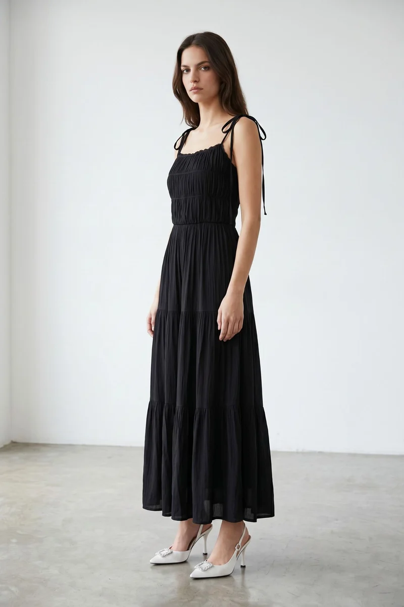Virelia|100% Viscose Smocked Tiered Maxi Dress