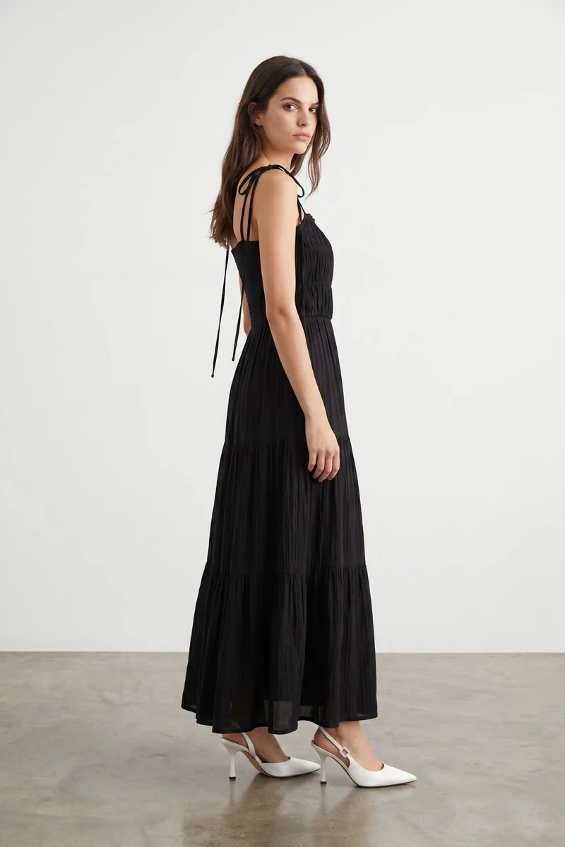 Virelia|100% Viscose Smocked Tiered Maxi Dress