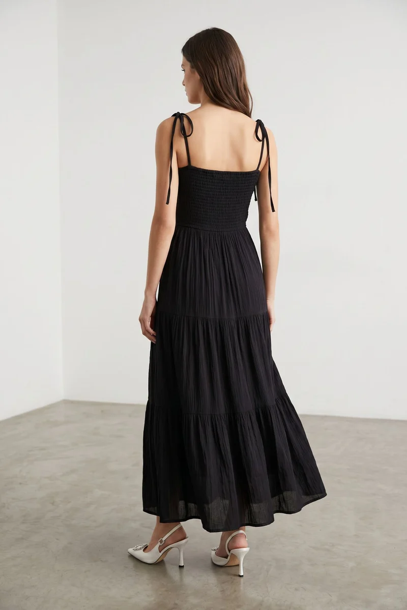 Virelia|100% Viscose Smocked Tiered Maxi Dress