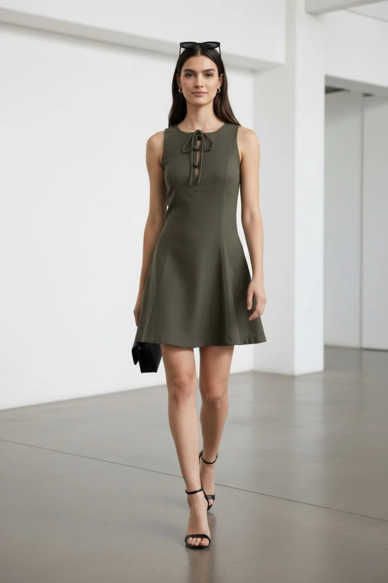Elanora|100% Cotton Tie-Up Neck Mini Dress
