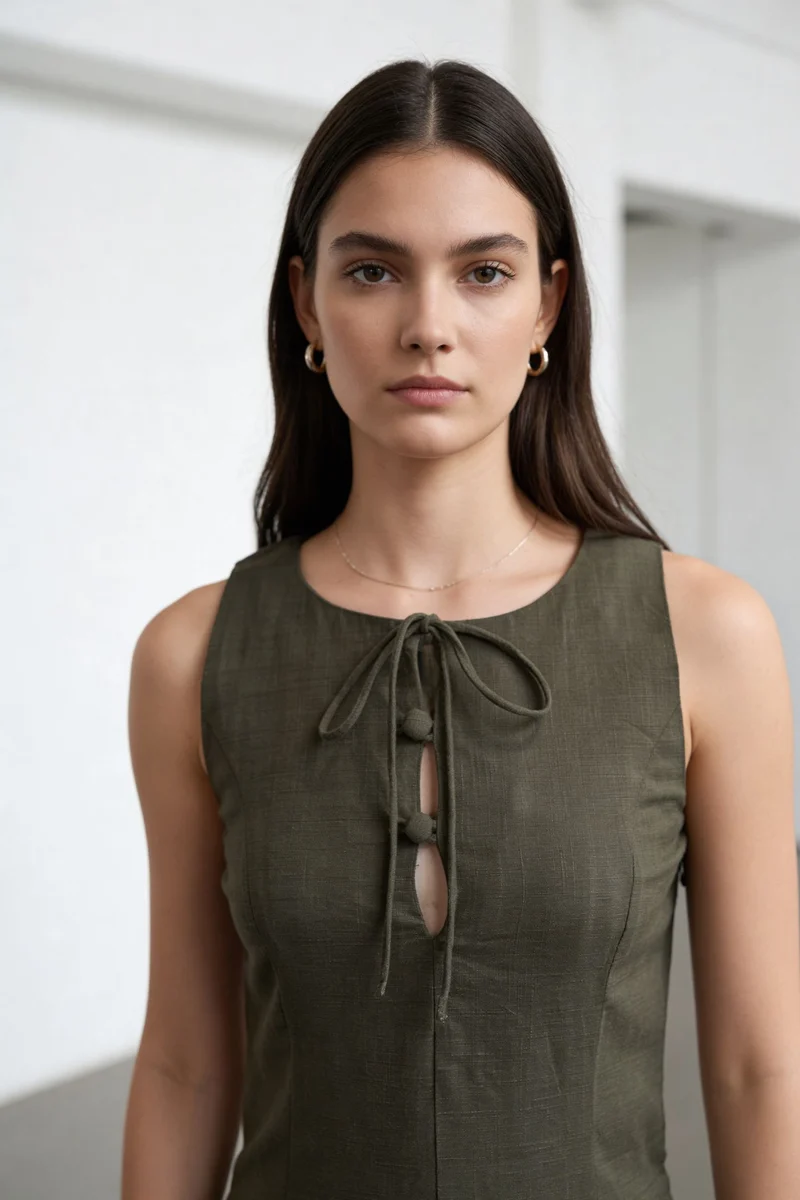 Elanora|100% Cotton Tie-Up Neck Mini Dress