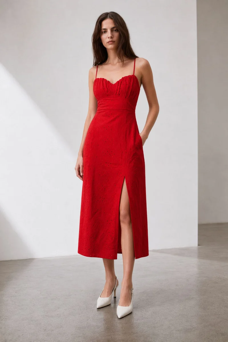 Miralyn|100% Cotton Midi Dress With Slit