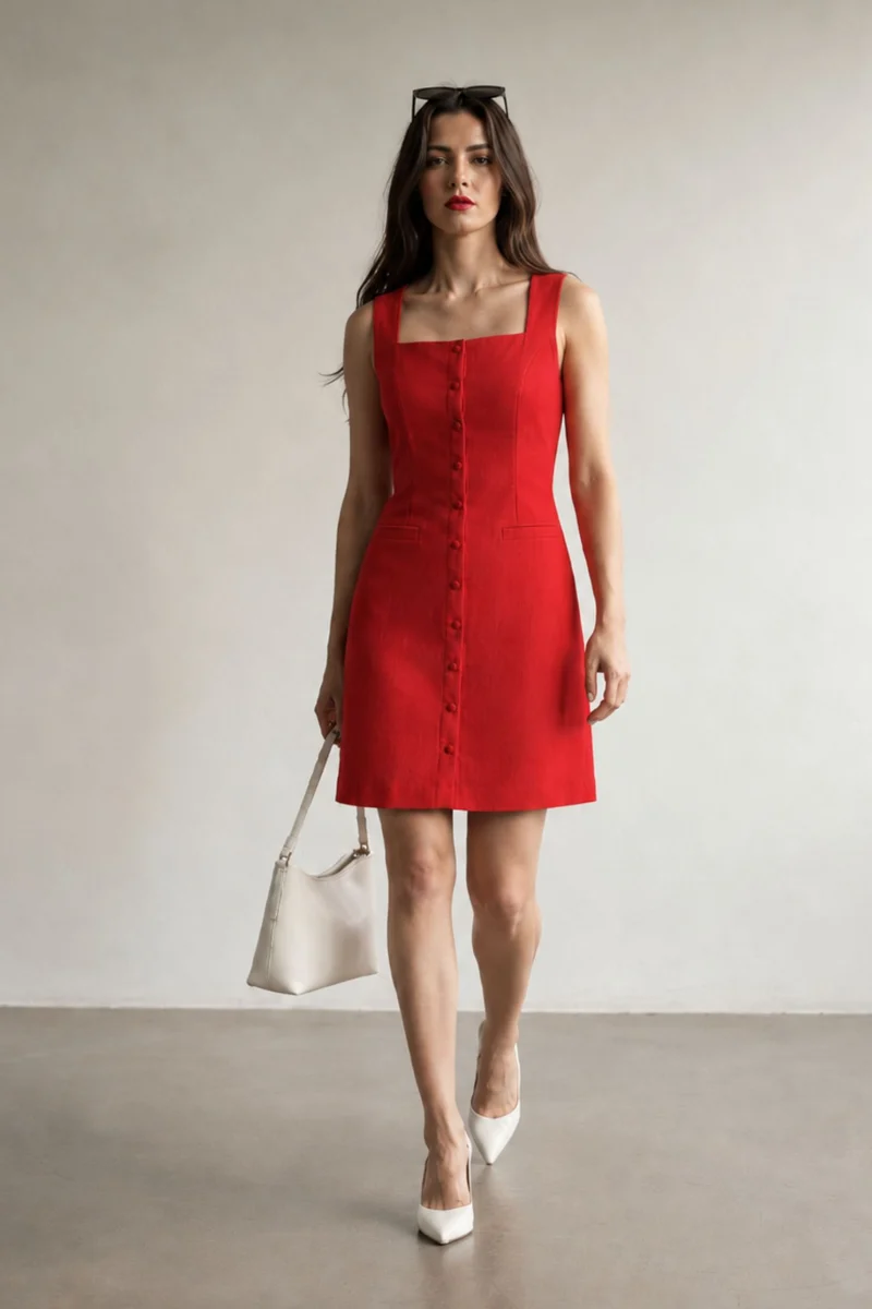 Mireyah|100% Cotton Front Button Open Mini Dress