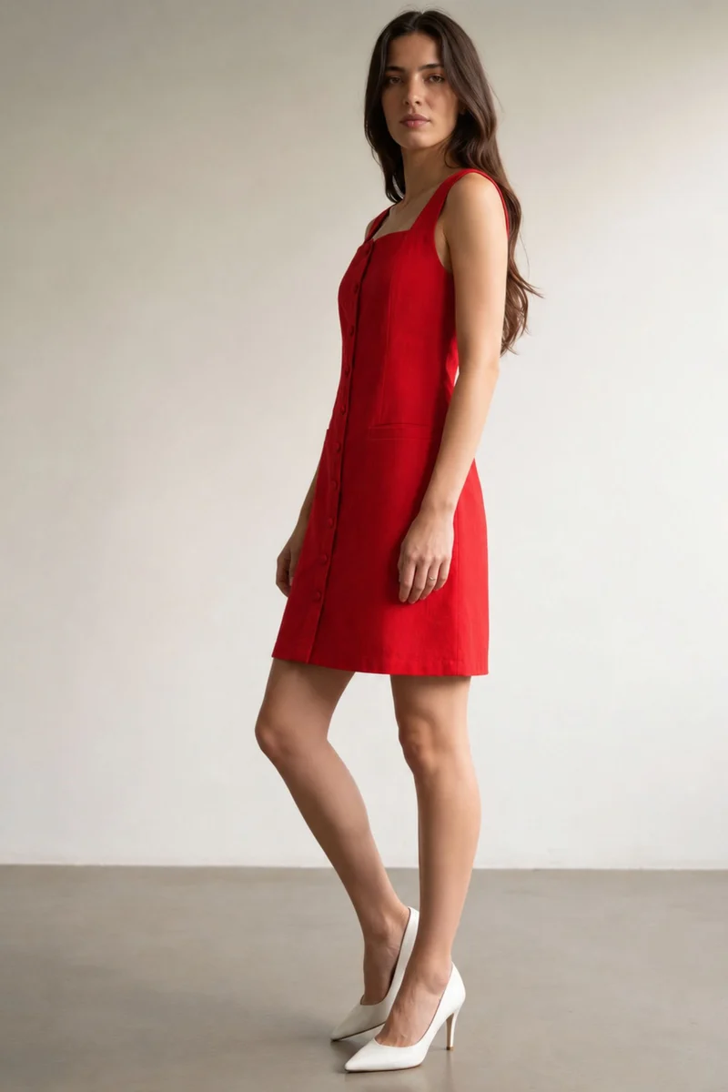 Mireyah|100% Cotton Front Button Open Mini Dress