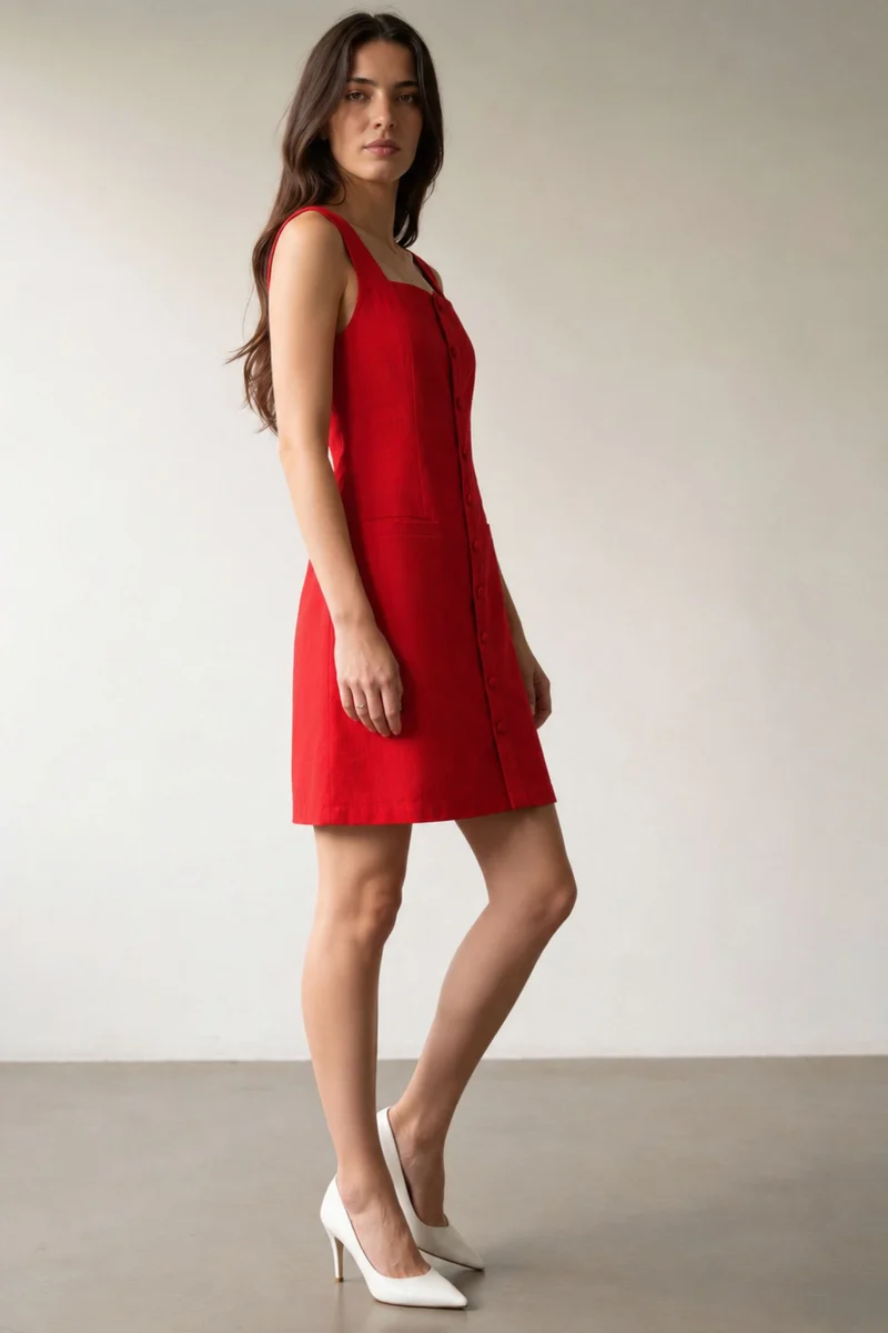 Mireyah|100% Cotton Front Button Open Mini Dress