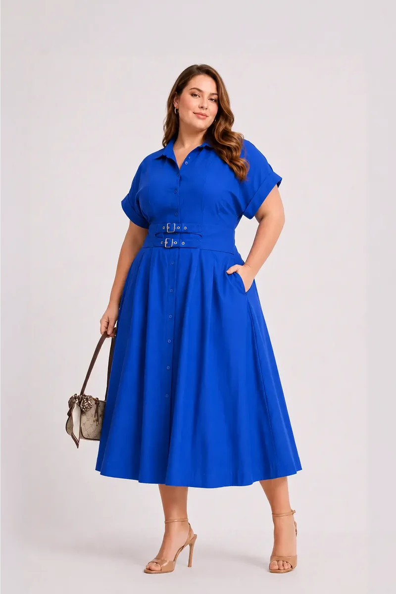 Avenelle|100% Cotton Double Belted Midi Dress