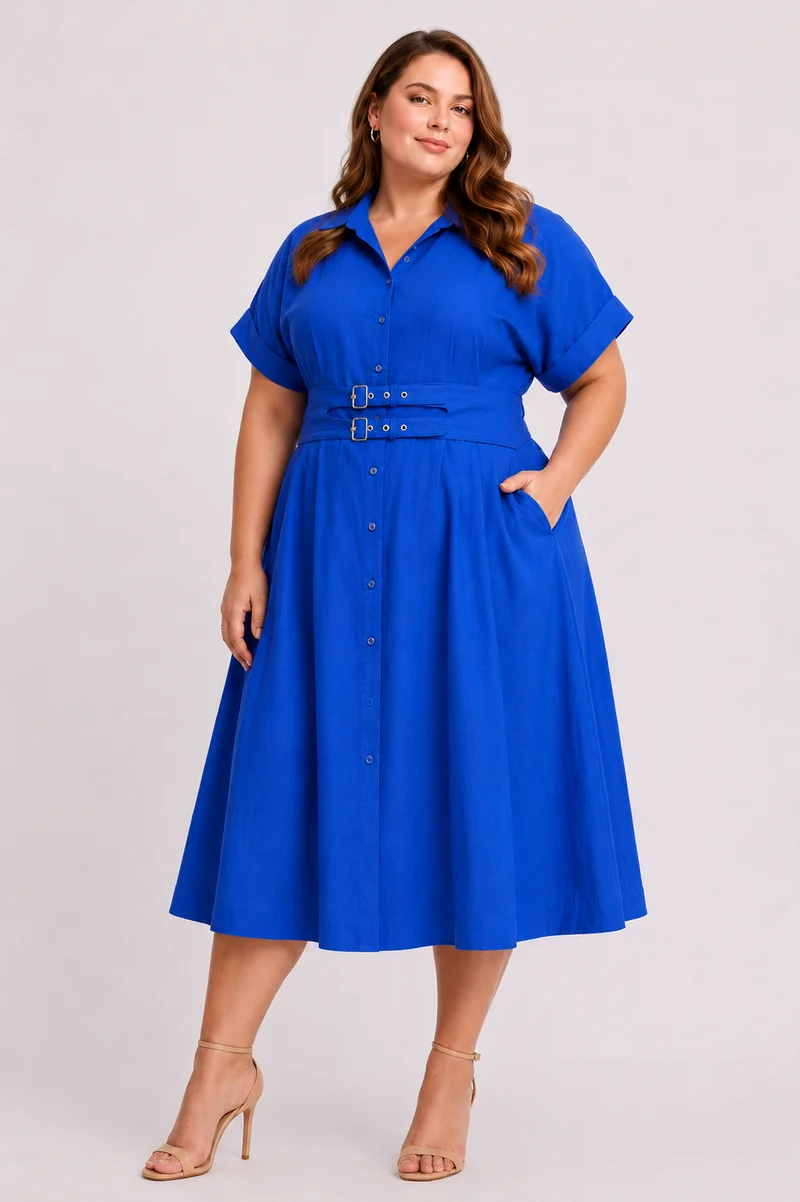 Avenelle|100% Cotton Double Belted Midi Dress