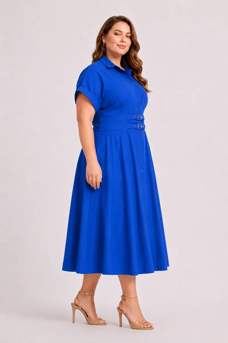Avenelle|100% Cotton Double Belted Midi Dress