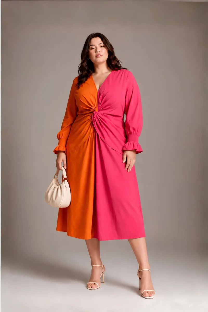 Aureva|100% Cotton Colorblock Maxi Dress