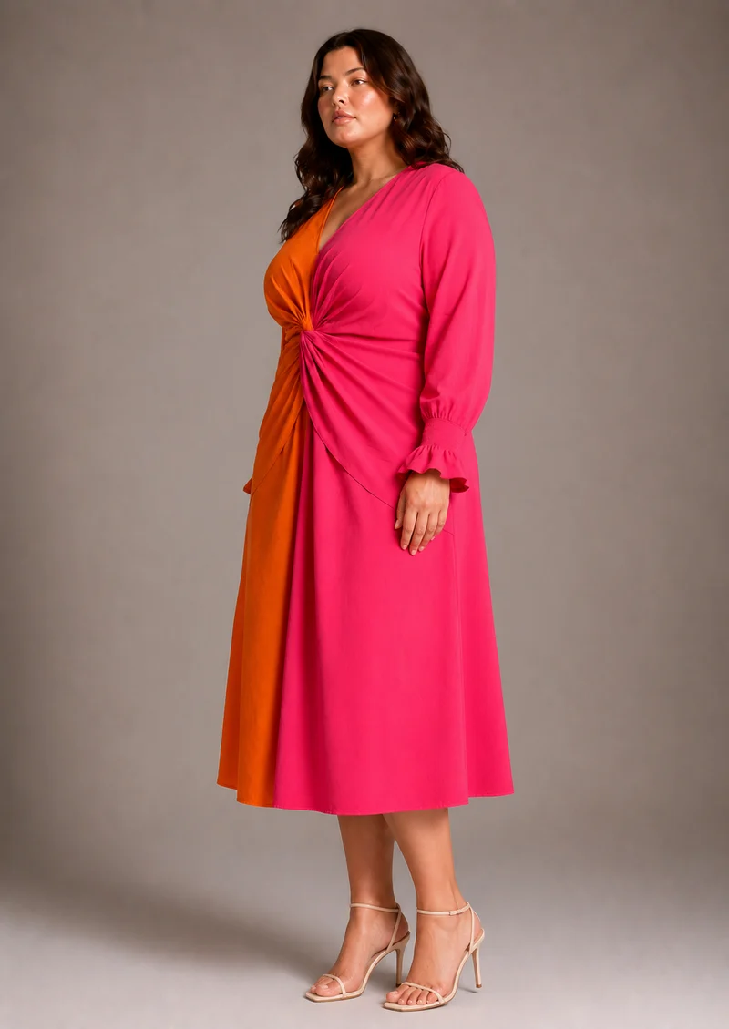 Aureva|100% Cotton Colorblock Maxi Dress