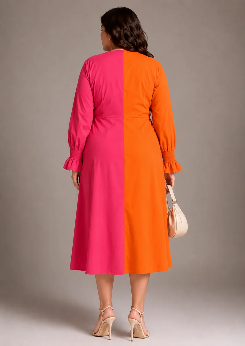 Aureva|100% Cotton Colorblock Maxi Dress