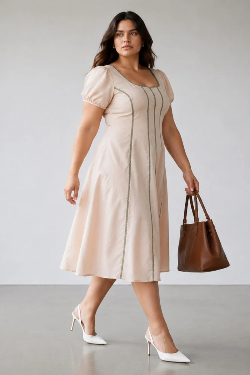 Cassiana|100% Cotton Scoop Neck Panelled Dress
