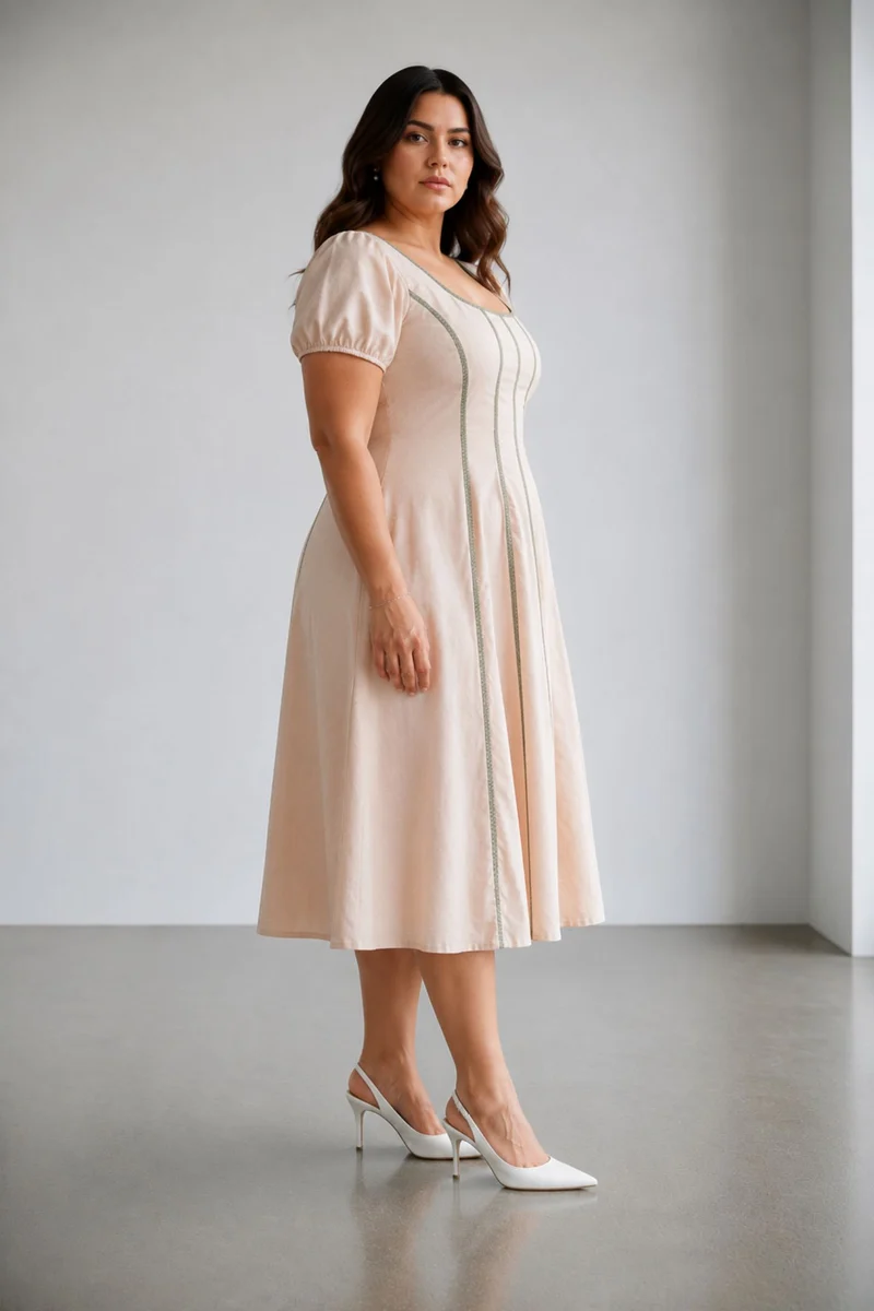 Cassiana|100% Cotton Scoop Neck Panelled Dress