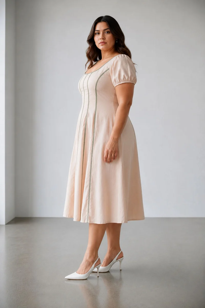Cassiana|100% Cotton Scoop Neck Panelled Dress