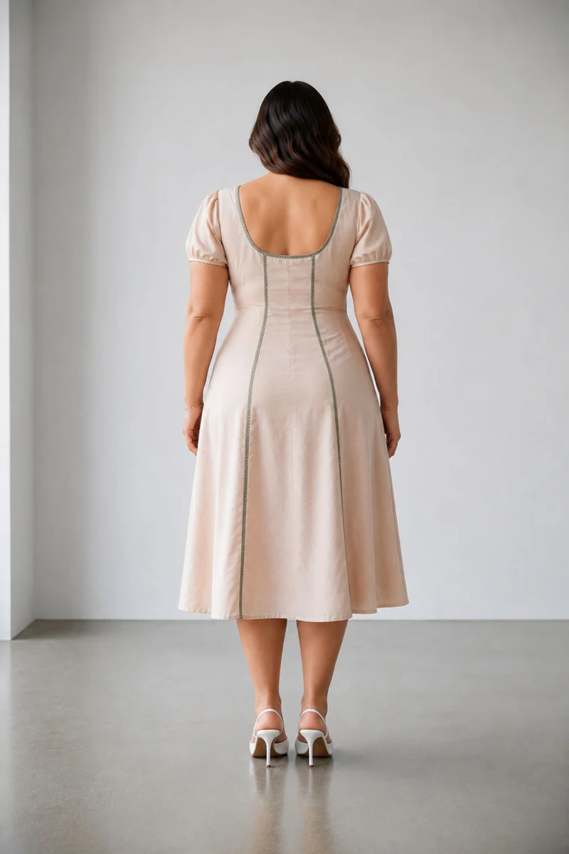 Cassiana|100% Cotton Scoop Neck Panelled Dress