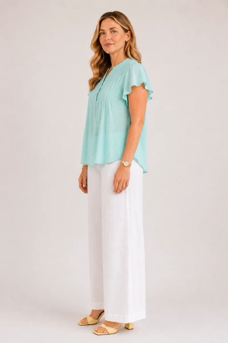 Fiora|100% Viscose Relaxed Fit Pin Tuck Top