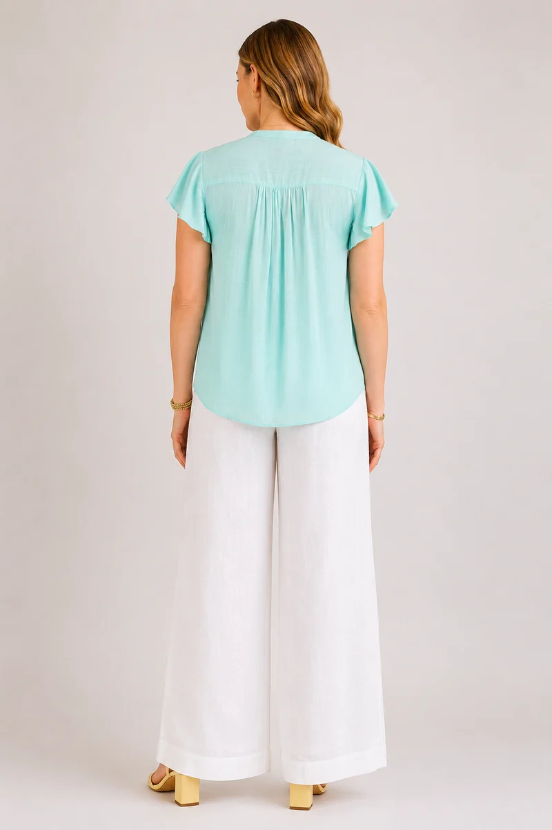 Fiora|100% Viscose Relaxed Fit Pin Tuck Top