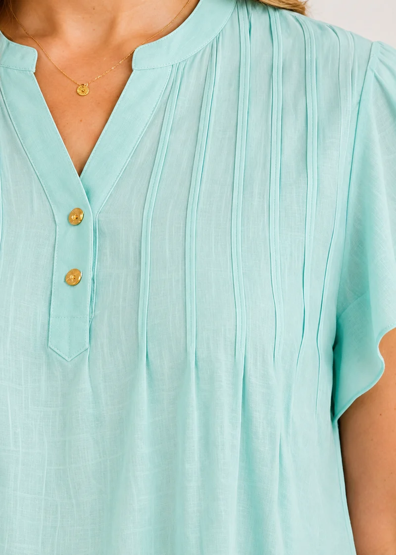 Fiora|100% Viscose Relaxed Fit Pin Tuck Top
