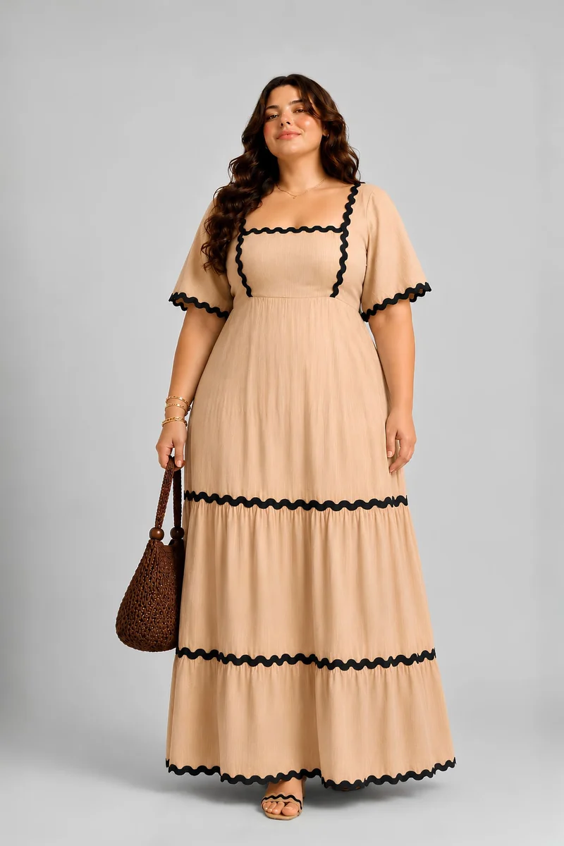 Lumina|100% Cotton Tiered Flared Sleeve Dress