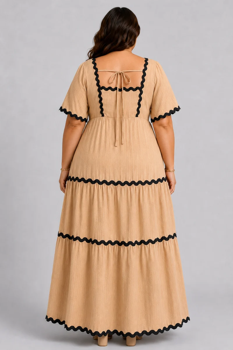 Lumina|100% Cotton Tiered Flared Sleeve Dress