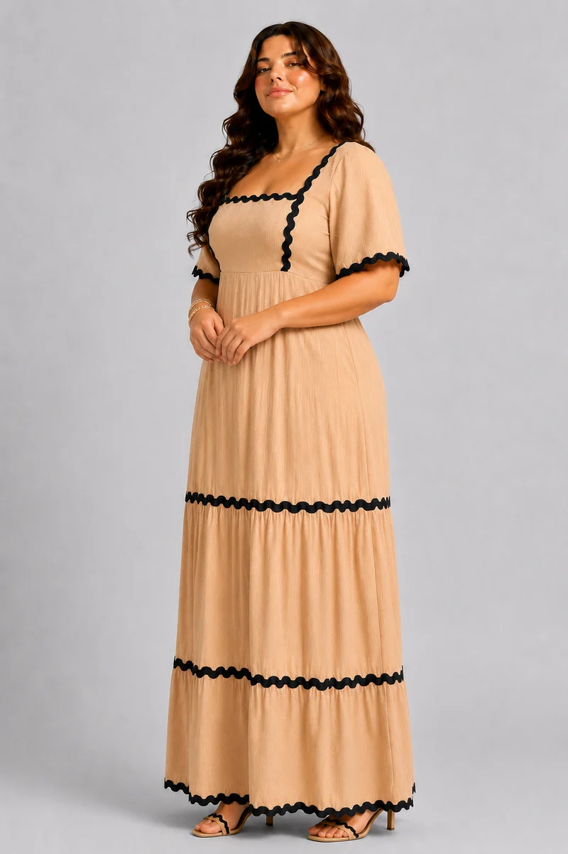 Lumina|100% Cotton Tiered Flared Sleeve Dress