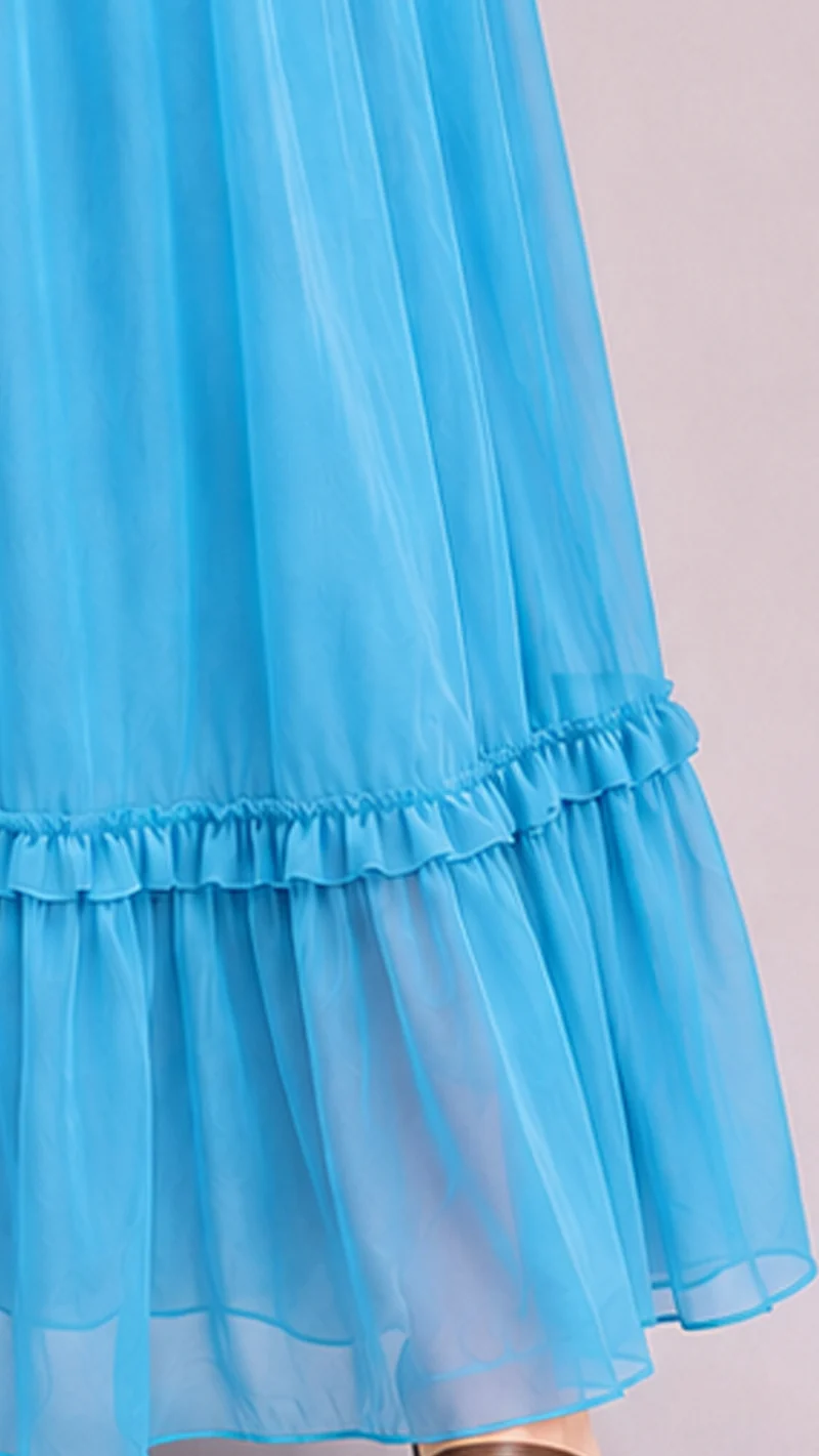 Serelle|100% Viscose Gathered Ruffle Maxi Dress