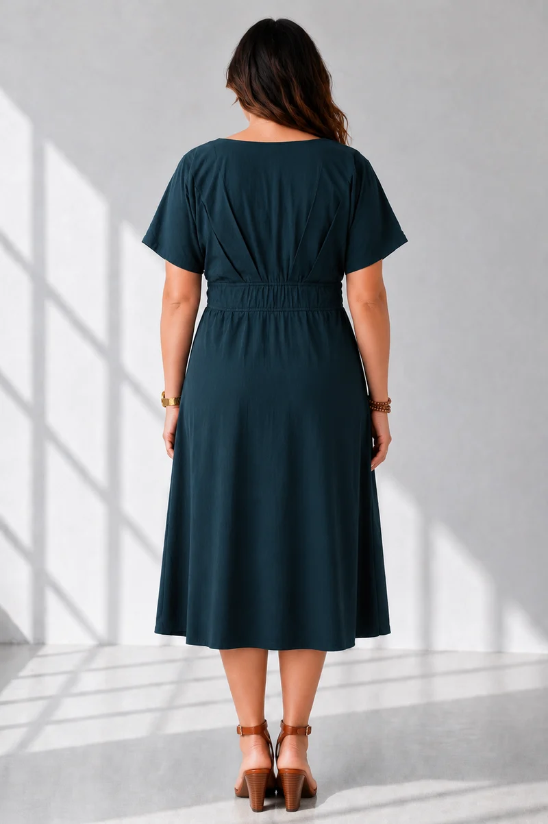 Estrela|100% Cotton V-Neck Fit & Flared Dress