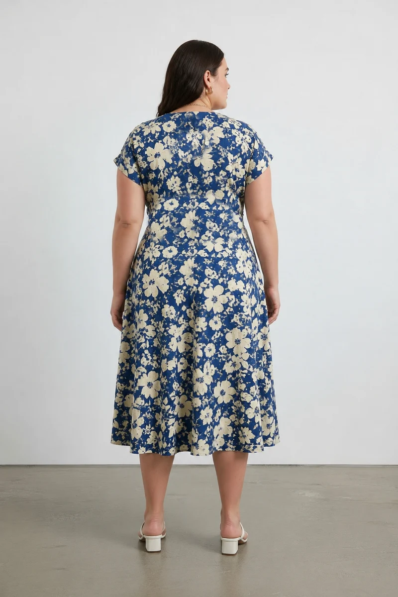 Amorette|100% Cotton Printed A-Line Midi Dress