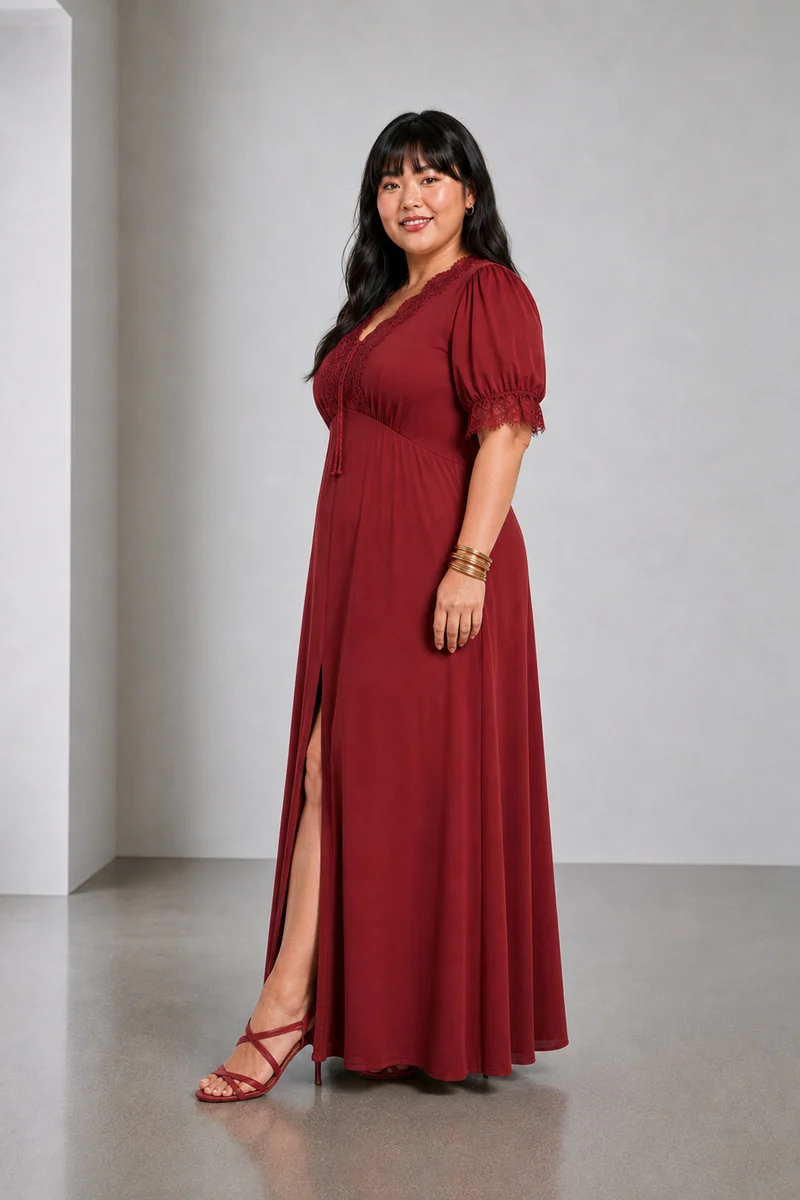 Valleria|100% Viscose V Neck A Line Dress