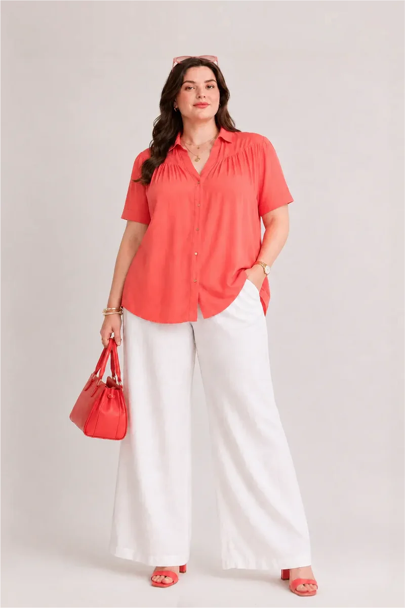 Nerissa|100% Viscose Relaxed Fit Gathered Shirt