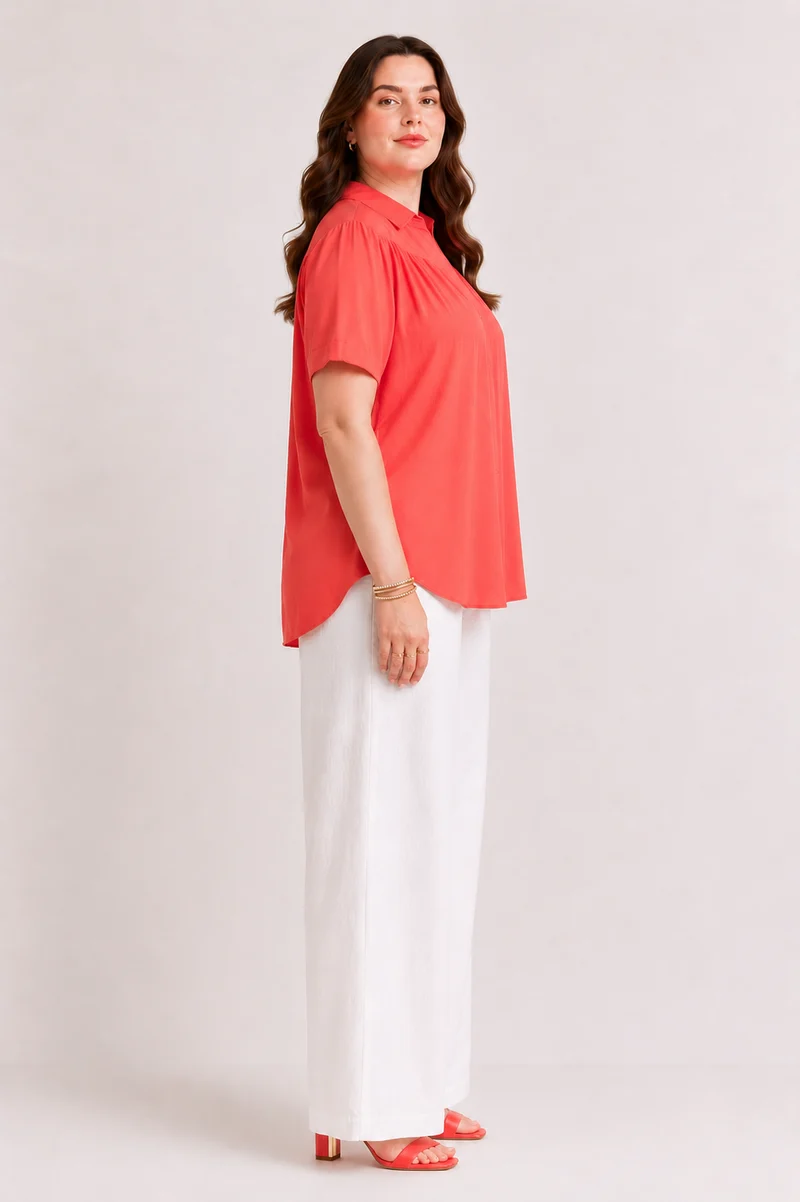 Nerissa|100% Viscose Relaxed Fit Gathered Shirt