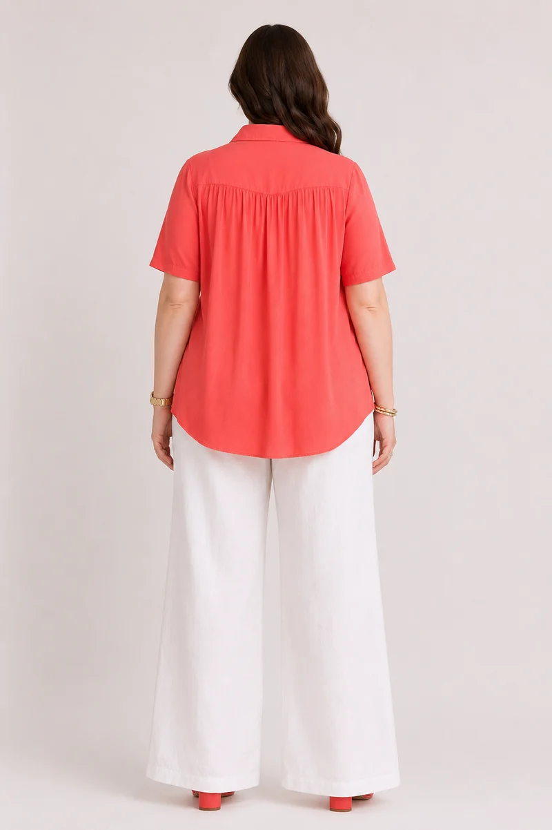 Nerissa|100% Viscose Relaxed Fit Gathered Shirt