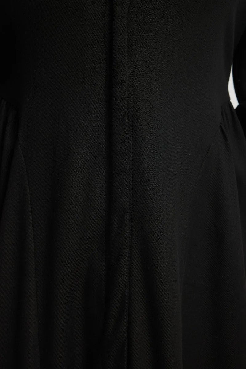 Cintia|100% Cotton Midi Dress With Lapel Collar