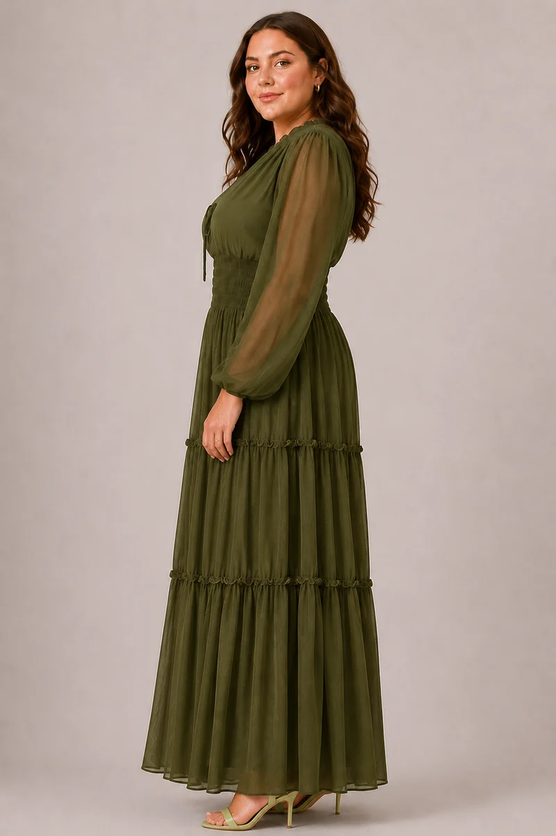 Arlena|100% Viscose V-Neck Tiered Maxi Dress
