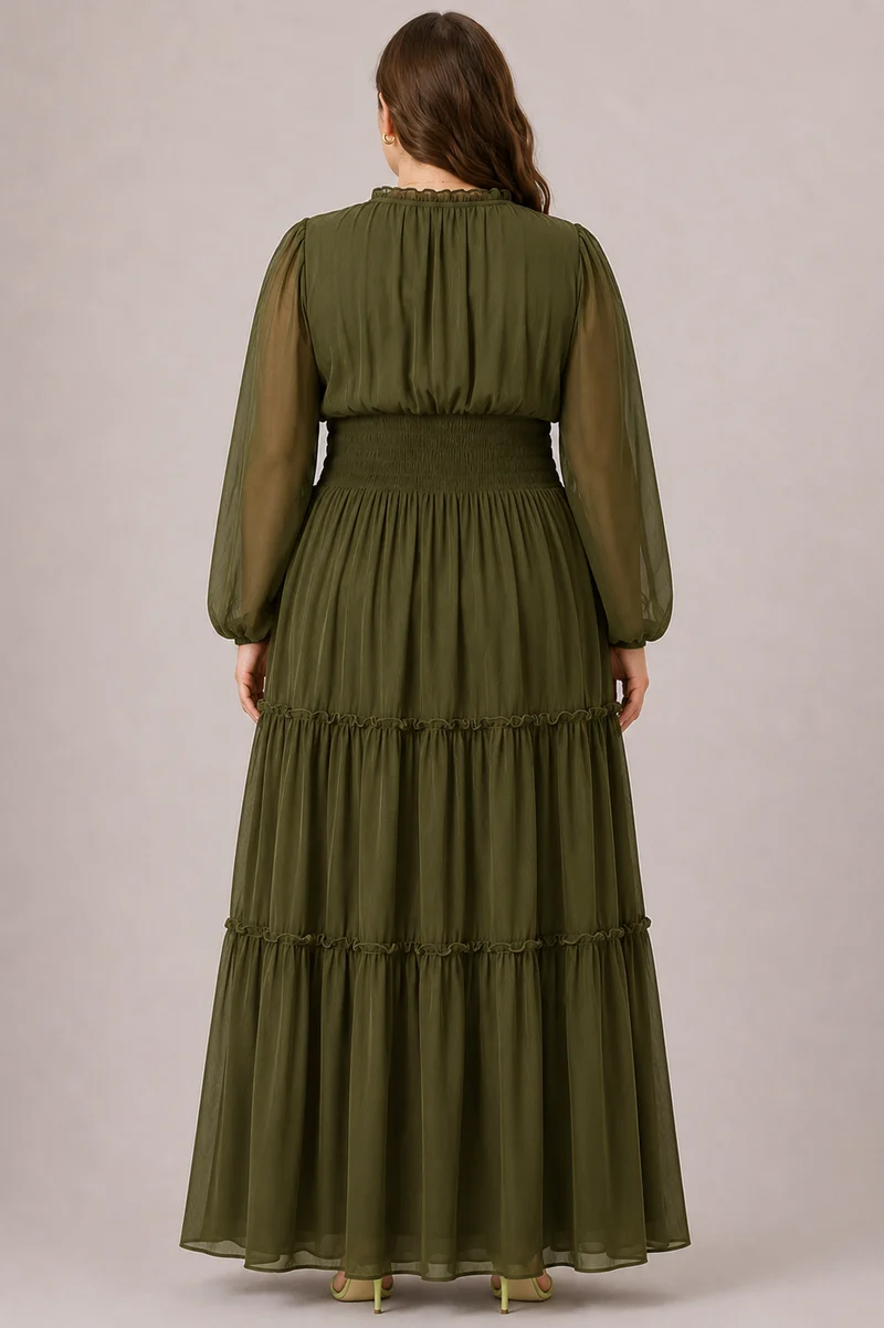 Arlena|100% Viscose V-Neck Tiered Maxi Dress