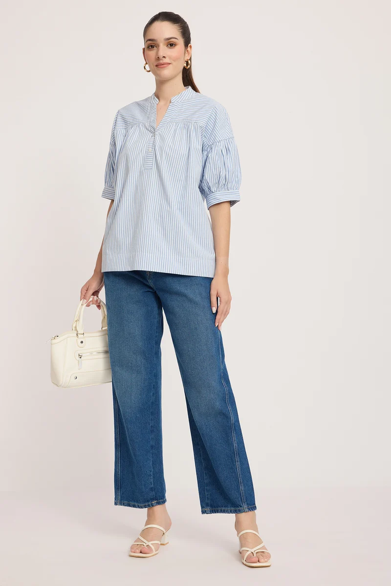 Junu|100% Cotton Stripped Boxy Top