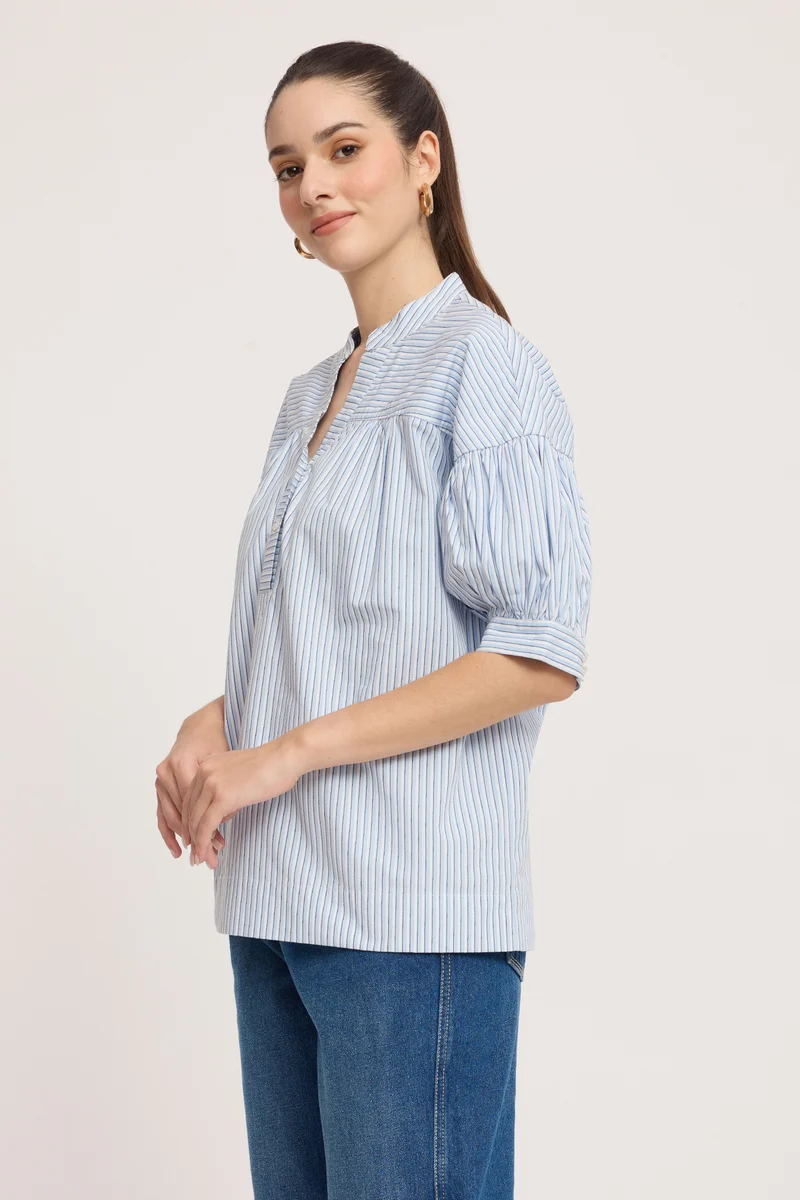 Junu|100% Cotton Stripped Boxy Top