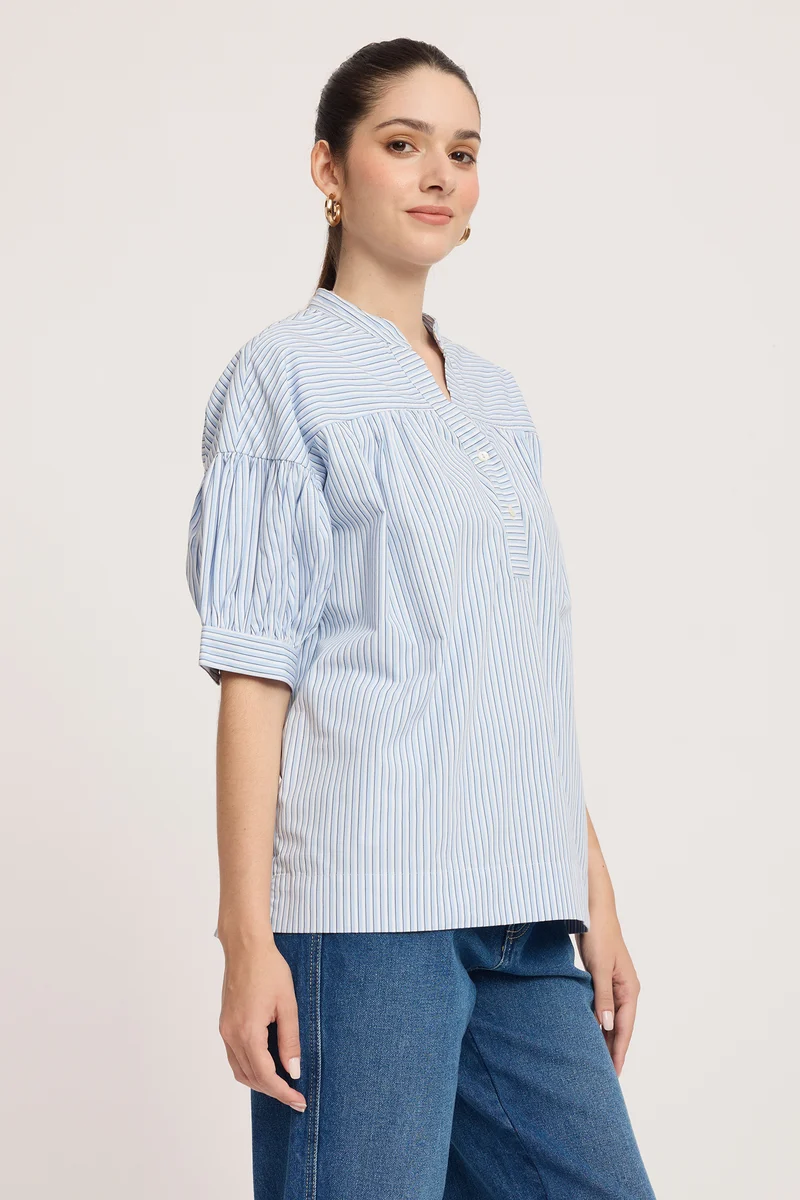 Junu|100% Cotton Stripped Boxy Top