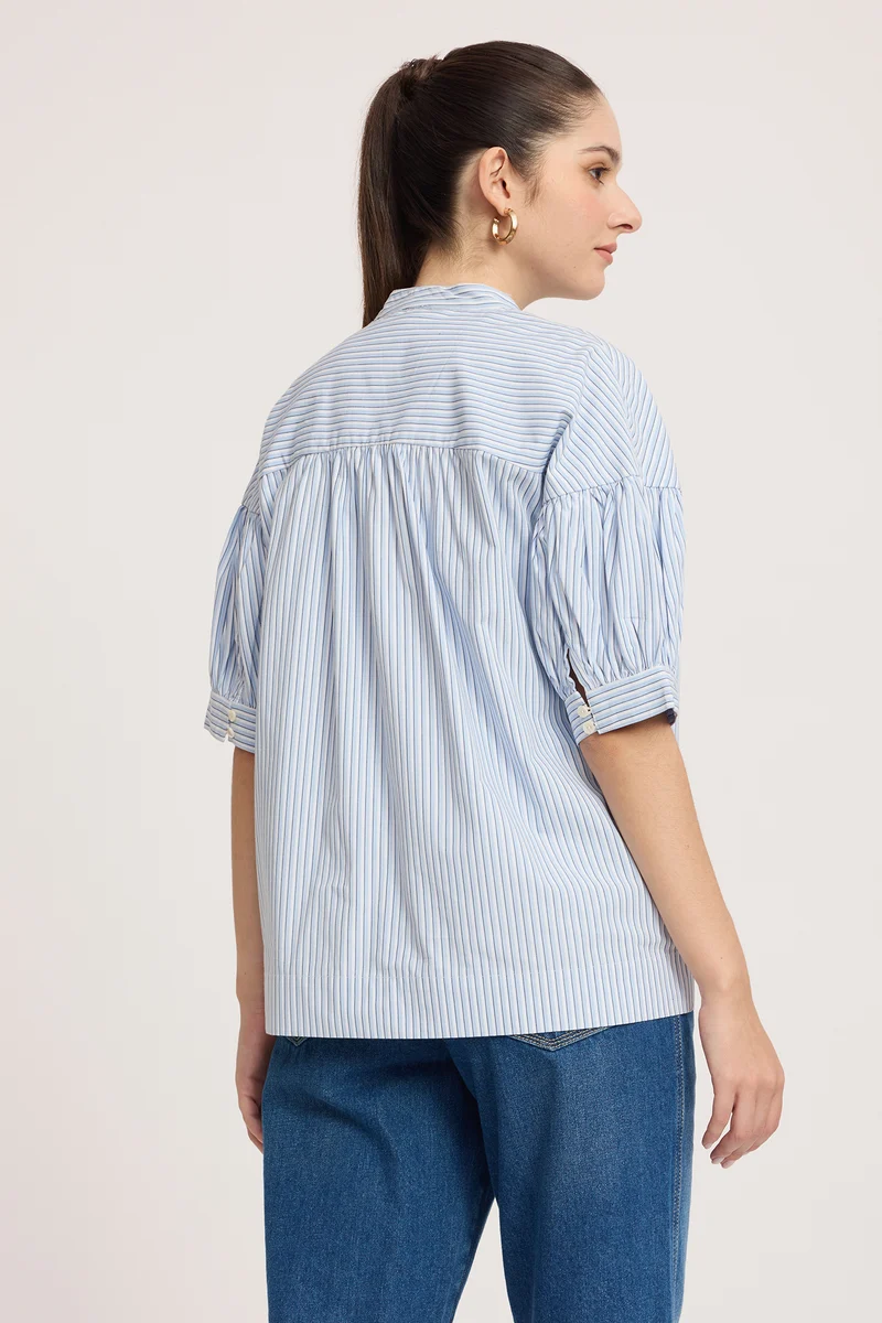 Junu|100% Cotton Stripped Boxy Top