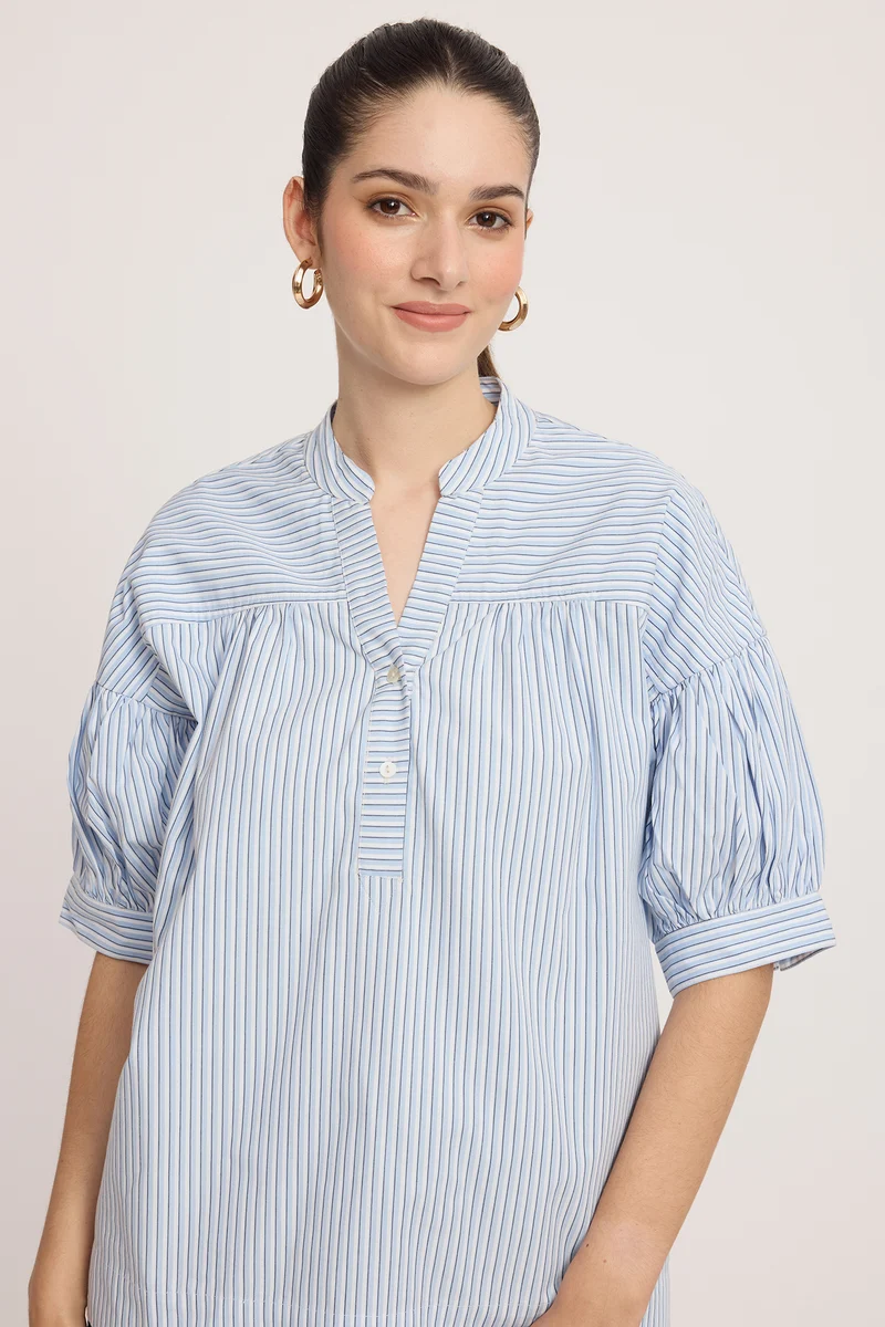 Junu|100% Cotton Stripped Boxy Top