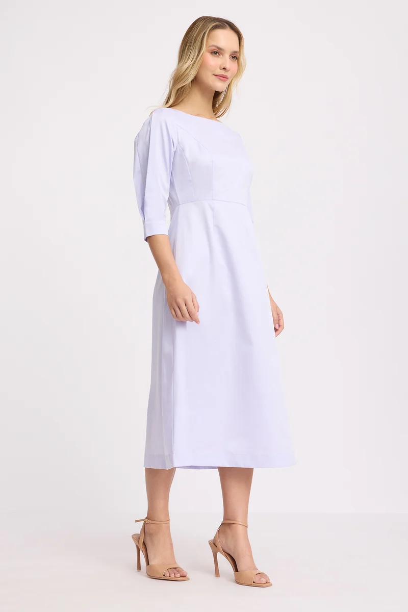 Hanu|100% Cotton Boat Neck Midi Dress