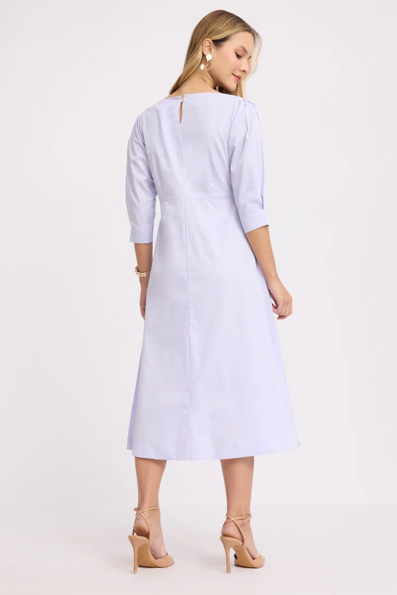 Hanu|100% Cotton Boat Neck Midi Dress